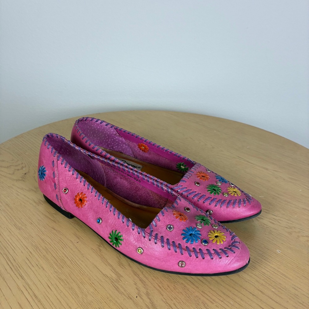 L.J. Simone Floral Embroidered Whipstitch Loafers Flats Women's 8 Retro Summer